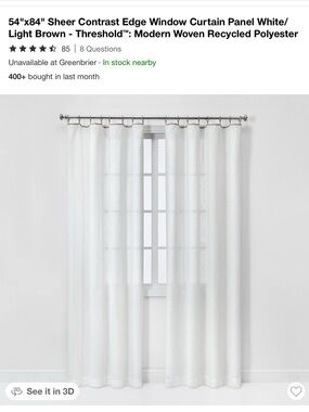 6 Threshold Sheer White Window Curtain Panels (3 pairs total)